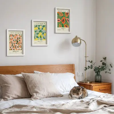 Sada tří obrazů s motivem citrusového a tropického ovoce v retro stylu