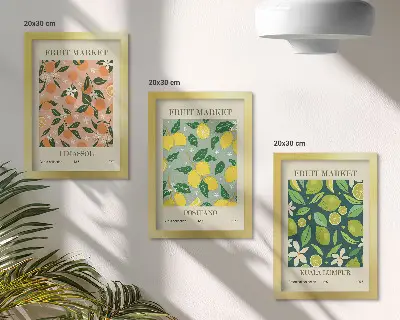 Vícedílný obraz v rámu ovocné vzory s citrusy a vintage květinami