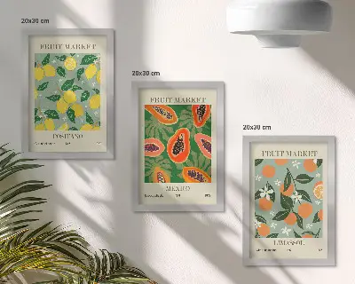 Sada obrazů na zeď s motivem citronů, papáji, mandarinek a květin