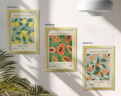 Sada obrazů na zeď s motivem citronů, papáji, mandarinek a květin