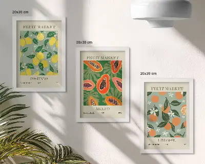 Sada obrazů na zeď s motivem citronů, papáji, mandarinek a květin