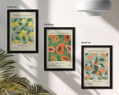 Sada obrazů na zeď s motivem citronů, papáji, mandarinek a květin