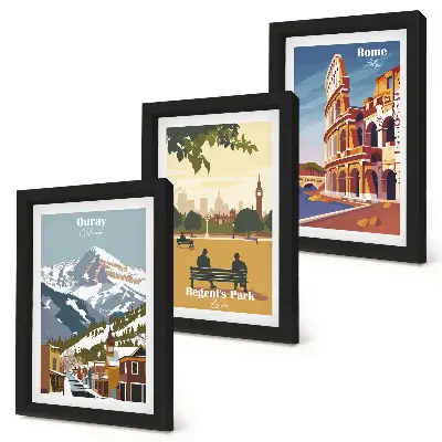 Vícedílný obraz v rámu s motivem hor v Ouray Parku, Londýna a římského Kolosea