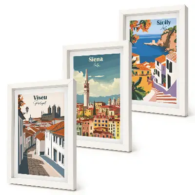Sada tří obrazů retro ilustrace slavných měst z celého světa