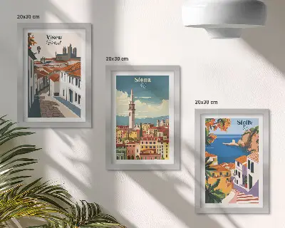 Sada tří obrazů retro ilustrace slavných měst z celého světa