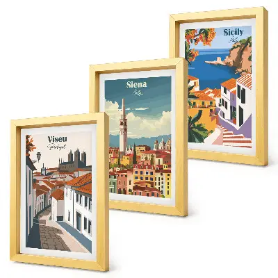 Sada tří obrazů retro ilustrace slavných měst z celého světa