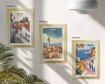 Sada tří obrazů retro ilustrace slavných měst z celého světa