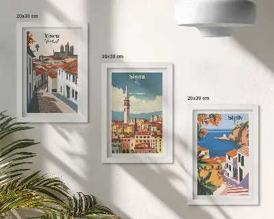 Sada tří obrazů retro ilustrace slavných měst z celého světa