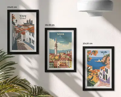 Sada tří obrazů retro ilustrace slavných měst z celého světa