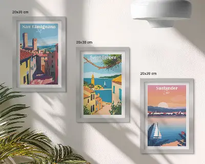 Vícedílný obraz v rámu italská města a retro přímořské krajiny