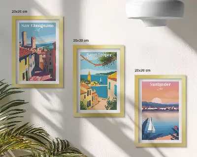 Vícedílný obraz v rámu italská města a retro přímořské krajiny