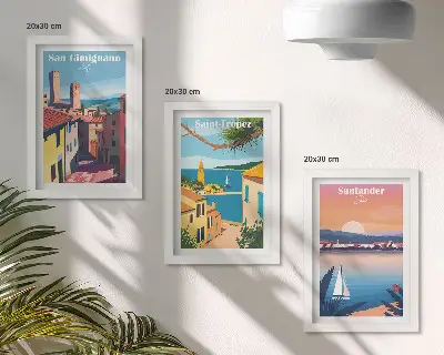 Vícedílný obraz v rámu italská města a retro přímořské krajiny