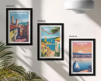 Vícedílný obraz v rámu italská města a retro přímořské krajiny