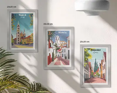 Sada obrazů na zeď evropská města v barevných ilustracích