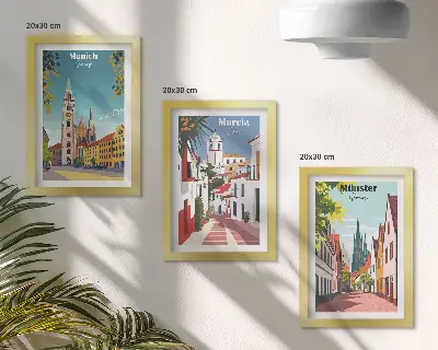 Sada obrazů na zeď evropská města v barevných ilustracích