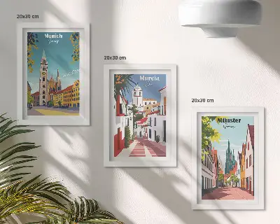 Sada obrazů na zeď evropská města v barevných ilustracích