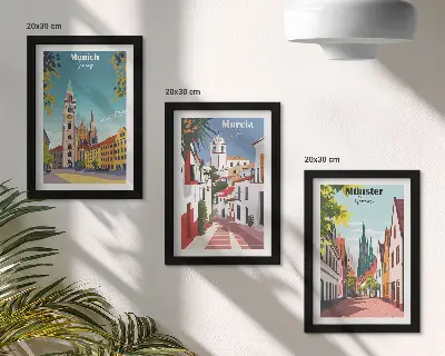 Sada obrazů na zeď evropská města v barevných ilustracích
