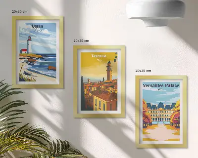 Sada tří obrazů výhledy na slavná místa u moře a ve městech