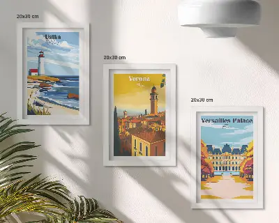 Sada tří obrazů výhledy na slavná místa u moře a ve městech