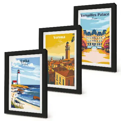 Sada tří obrazů výhledy na slavná místa u moře a ve městech