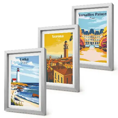 Sada tří obrazů výhledy na slavná místa u moře a ve městech