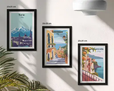 Sada obrazů na zeď s pestrobarevnými ilustracemi městských scenérií v retro stylu