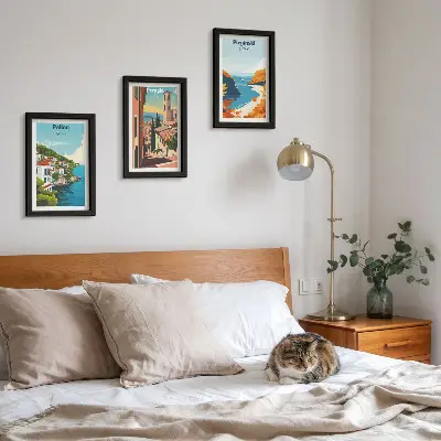 Sada tří obrazů v retro stylu s motivem malebných krajin