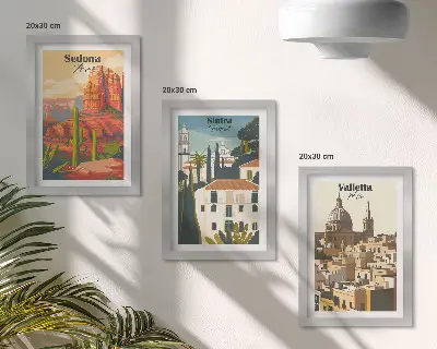 Sada obrazů na zeď retro městské scenérie Sedony, Sintry a Valletty