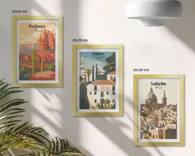 Sada obrazů na zeď retro městské scenérie Sedony, Sintry a Valletty
