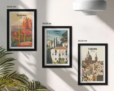 Sada obrazů na zeď retro městské scenérie Sedony, Sintry a Valletty