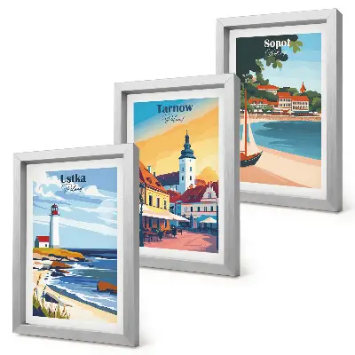 Vícedílný obraz v rámu s motivem polských měst Ustka, Tarnów a Sopoty