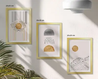 Sada obrazů na zeď abstraktní tvary a linie v odstínech béžové a šedé