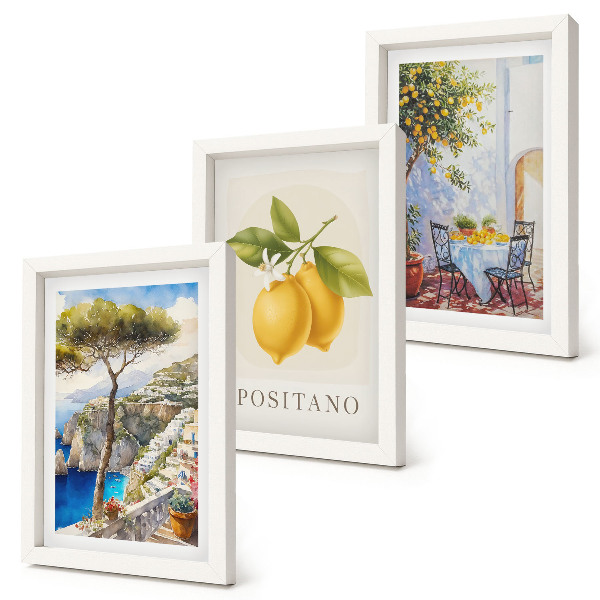Sada tří obrazů Výhledy na Positano s citroníky na slunci
