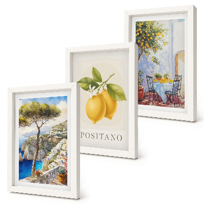 Sada tří obrazů Výhledy na Positano s citroníky na slunci