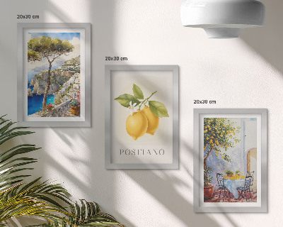 Sada tří obrazů Výhledy na Positano s citroníky na slunci