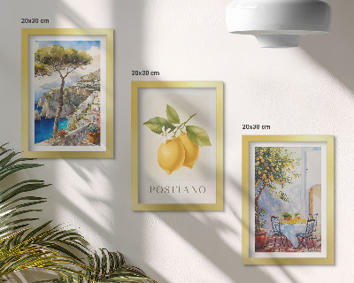Sada tří obrazů Výhledy na Positano s citroníky na slunci