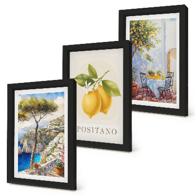 Sada tří obrazů Výhledy na Positano s citroníky na slunci