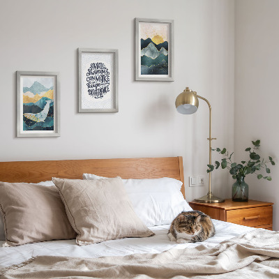 Sada tří obrazů Abstraktní horské krajiny inspirativní nápis