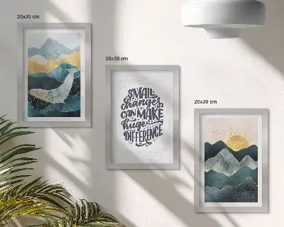 Sada tří obrazů abstraktní horské krajiny s inspirativním nápisem