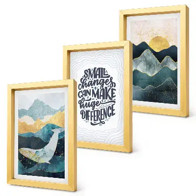 Sada tří obrazů abstraktní horské krajiny s inspirativním nápisem
