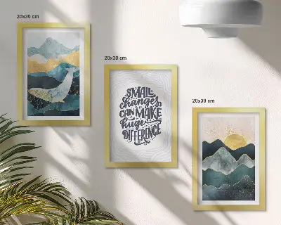 Sada tří obrazů abstraktní horské krajiny s inspirativním nápisem