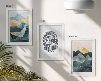 Sada tří obrazů abstraktní horské krajiny s inspirativním nápisem