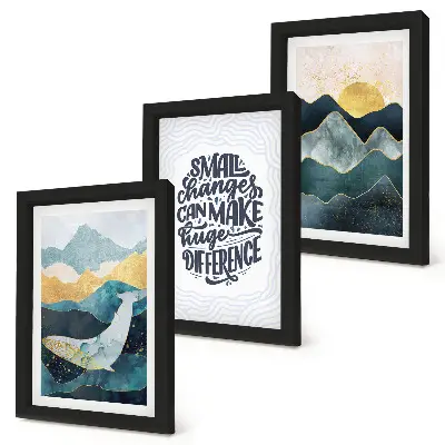 Sada tří obrazů abstraktní horské krajiny s inspirativním nápisem