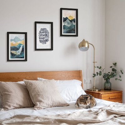 Sada tří obrazů Abstraktní horské krajiny inspirativní nápis