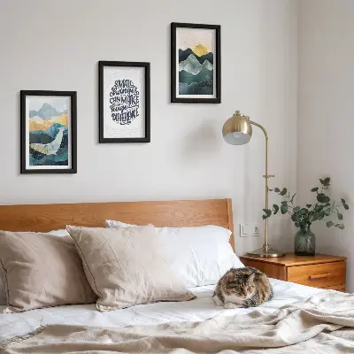 Sada tří obrazů abstraktní horské krajiny s inspirativním nápisem