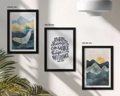 Sada tří obrazů abstraktní horské krajiny s inspirativním nápisem