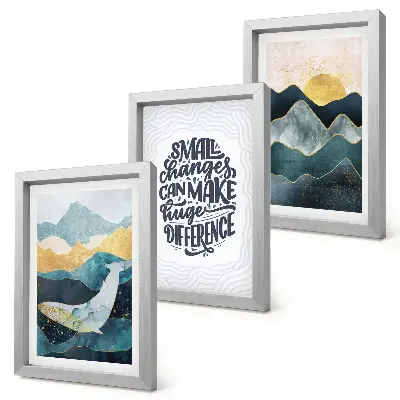 Sada tří obrazů abstraktní horské krajiny s inspirativním nápisem