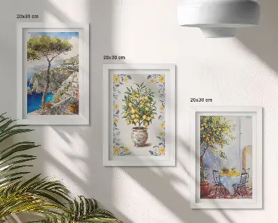 Sada tří obrazů Výhled na moře s citroníky italské motivy