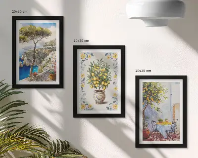 Sada tří obrazů Výhled na moře s citroníky italské motivy