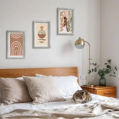 Sada tří obrazů stylové vzory s rostlinnými motivy a geometrickými tvary